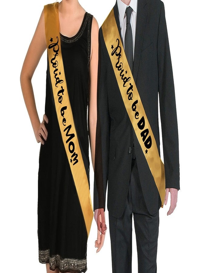 Hubops Proud to be mom and Proud to be dad Sash & dad and mom to be sash for Party Decoration Combo Pack (Gold Proud to be mom n dad) - Image 1